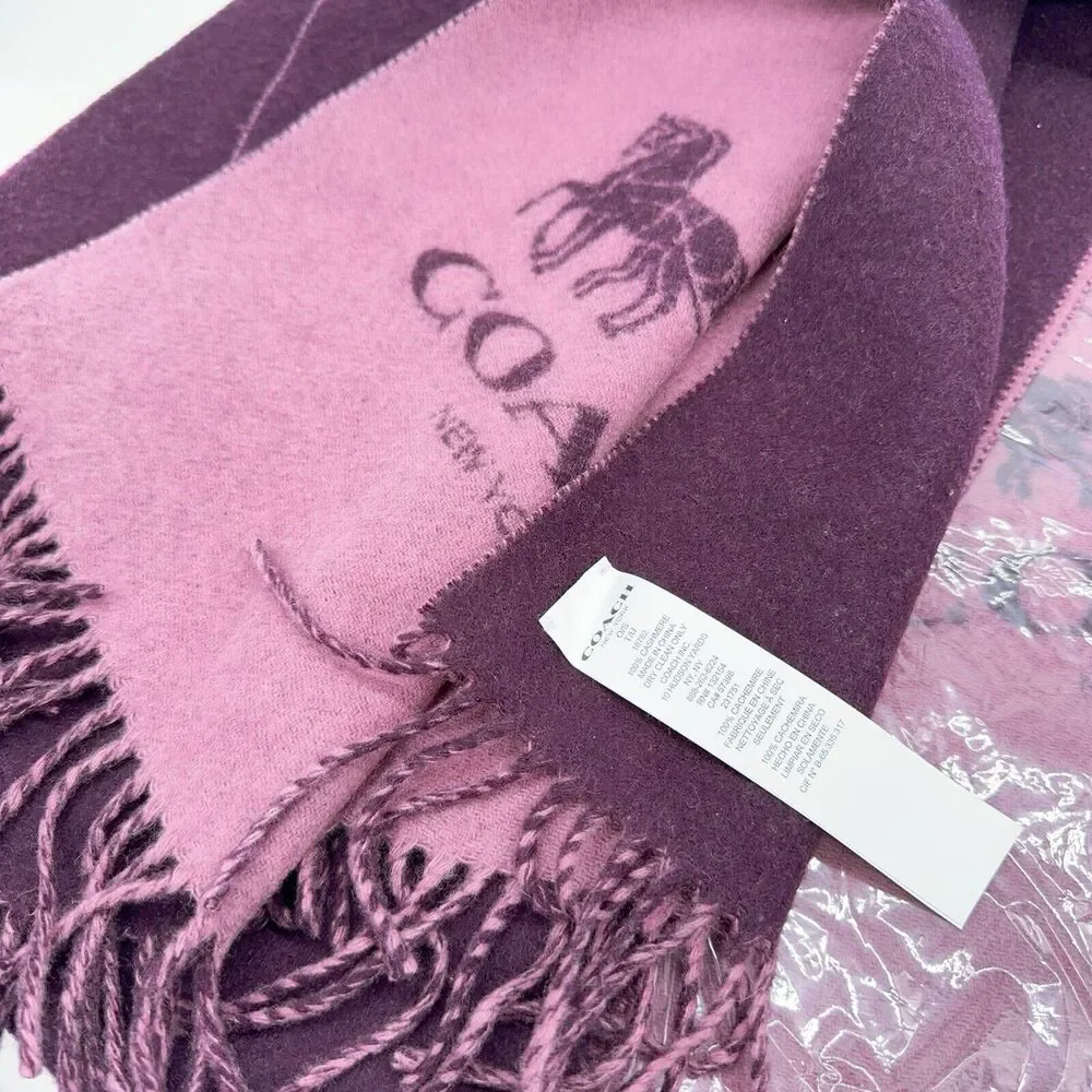 Coach 18782 Horse And Carriage Cashmere Muffler Scarf Rose Plum NWT Org $195 - Picture 4 of 6